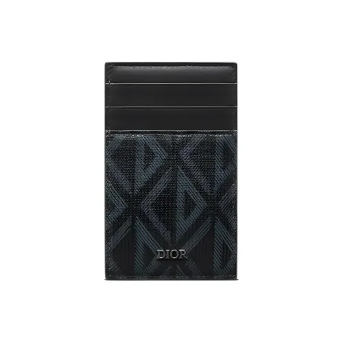 DIOR CD Diamond Canvas Card Holder Men's Black