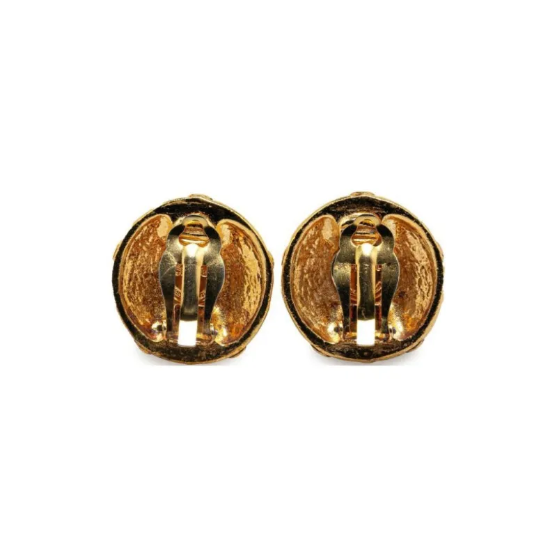 CHANEL 20th Century Plated Cc Flower Clip On Earrings Costume Earrings-1