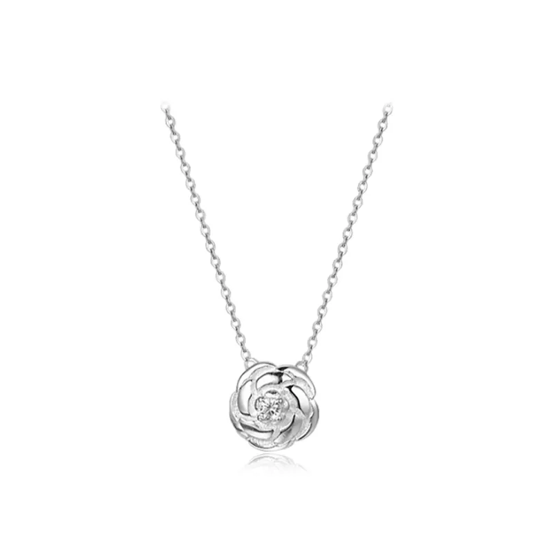 WANLIACC S925 Silver Rose Necklace Women's-3