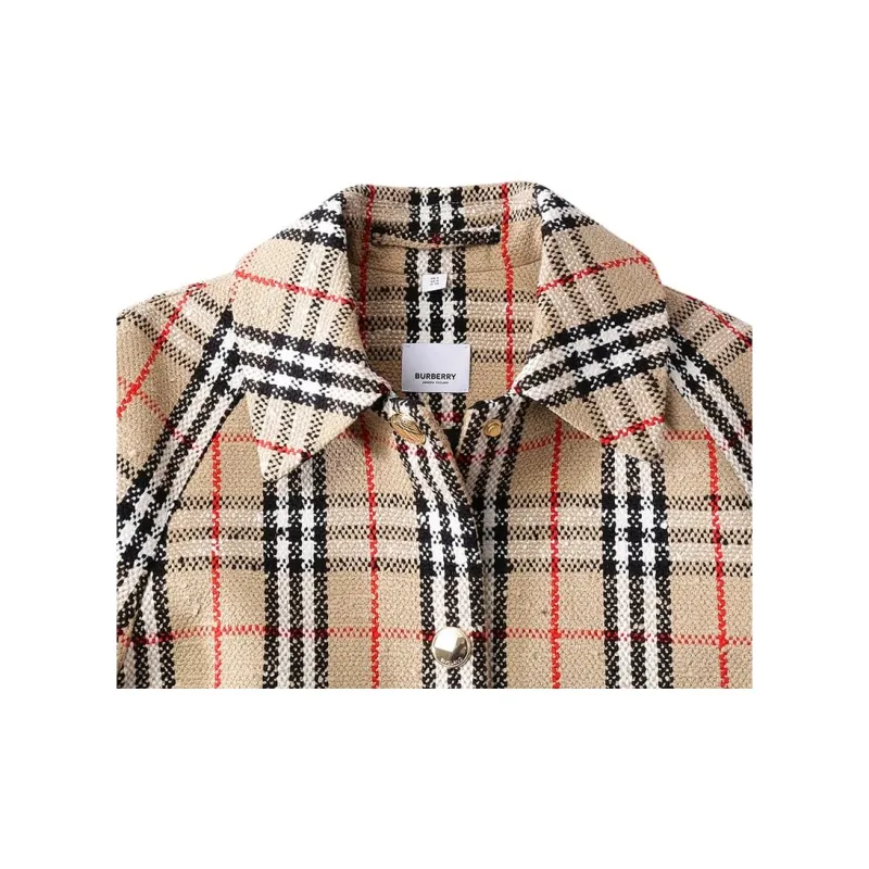Burberry Checked Fringed Edge Buttoned Coat-5