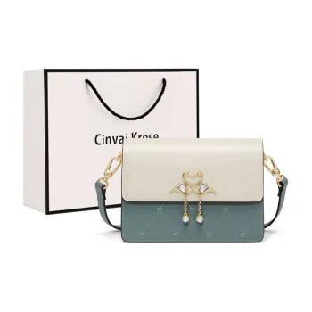 CinvaiKrose Cow Leather With Synthetic Leather Small Square Bag Shoulder Bag Small Size Women's Multicolor