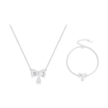 WANLIACC S999 Fine Silver Bowknot Lily Of The Valley Necklace Set Women's