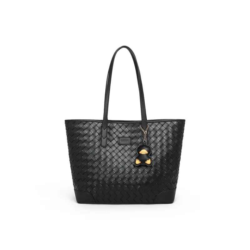 PT'SON Cow Leather Portable Underarm Shoulder Bag, Tote Bag, Shopping Bag Regular Women's Black-3