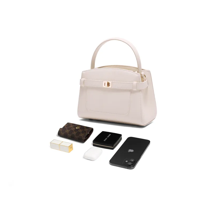 BELLE Split Cow Leather Kelly Bag, Shoulder Bag, Crossbody Bag, Handbag Medium Size Women's Multicolor-5