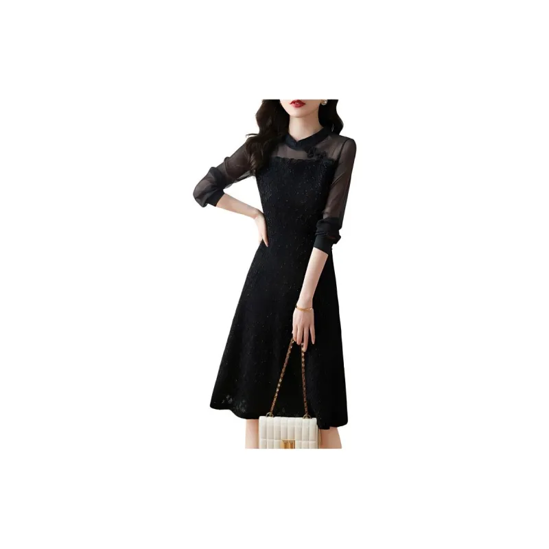 Mo Han Yi Mei Long Sleeved Dress Women's Black-1