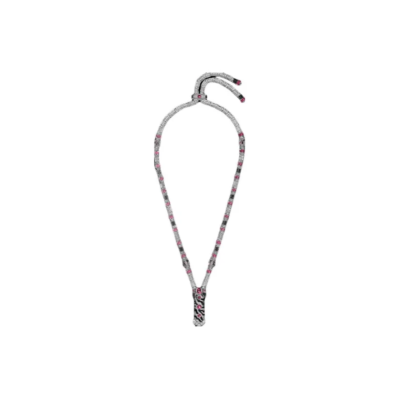 CARTIER White Gold Red Beryl Onyx Diamond Necklaces Women's Silver-1
