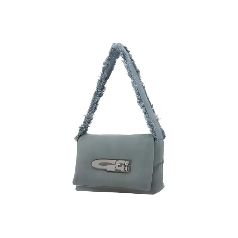 PIECEOFGROUND Nylon Fabric Handbag, Shoulder Bag Regular Women's Black/Light Blue-3
