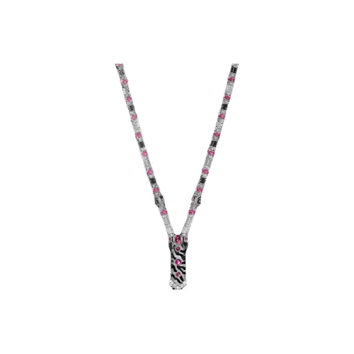CARTIER White Gold Red Beryl Onyx Diamond Necklaces Women's Silver