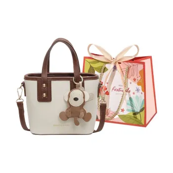 Cwatcun PU Bucket One Shoulder Handbag Women's White & Coffee/White & Brown/Black/Brown