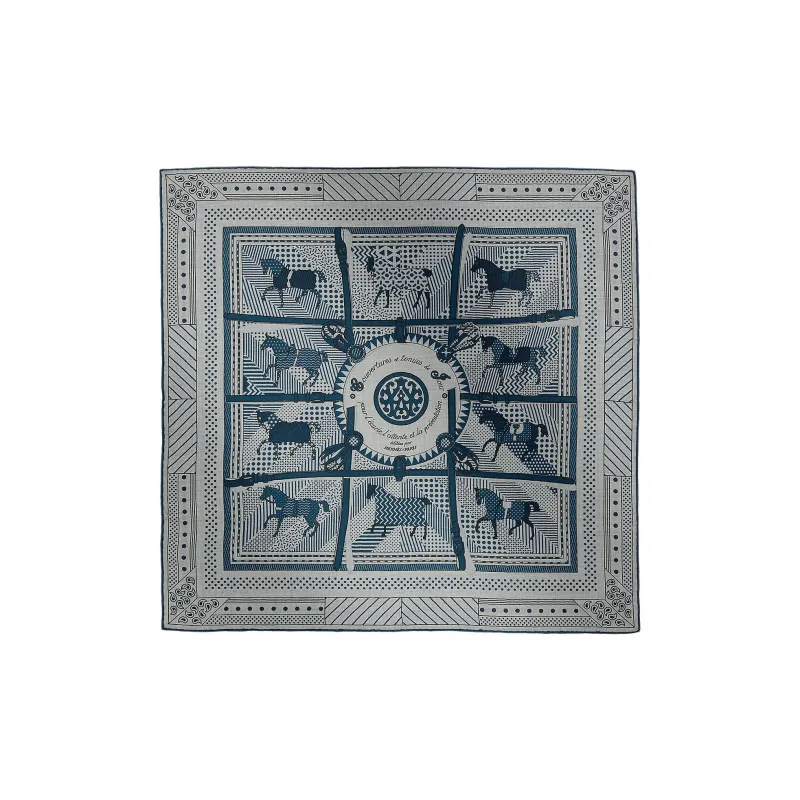 HERMES Cashmere Knit Scarves Men's Marble Blue-0