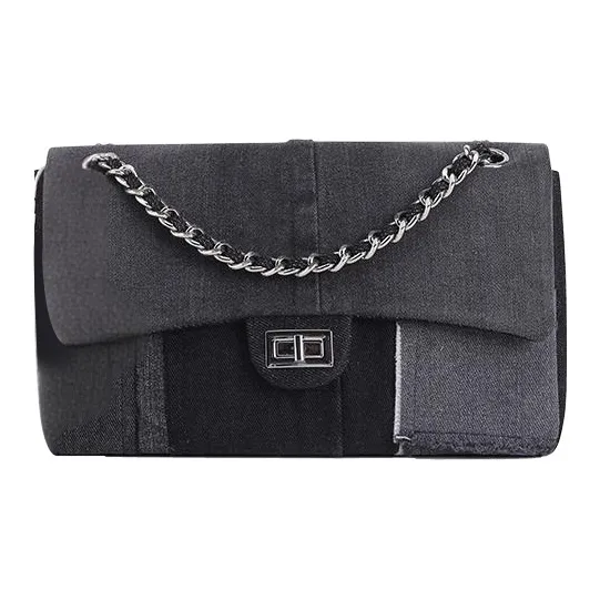 Emotional World Vintage Jeans Disassembled Fabric Shoulder Bag Unisex Black-0