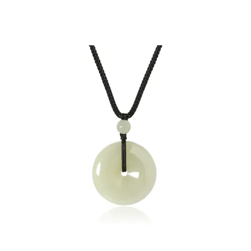 ZENGCAI Peace Buckle Jade Pendant Necklace Pale Greenish White Jade Women's