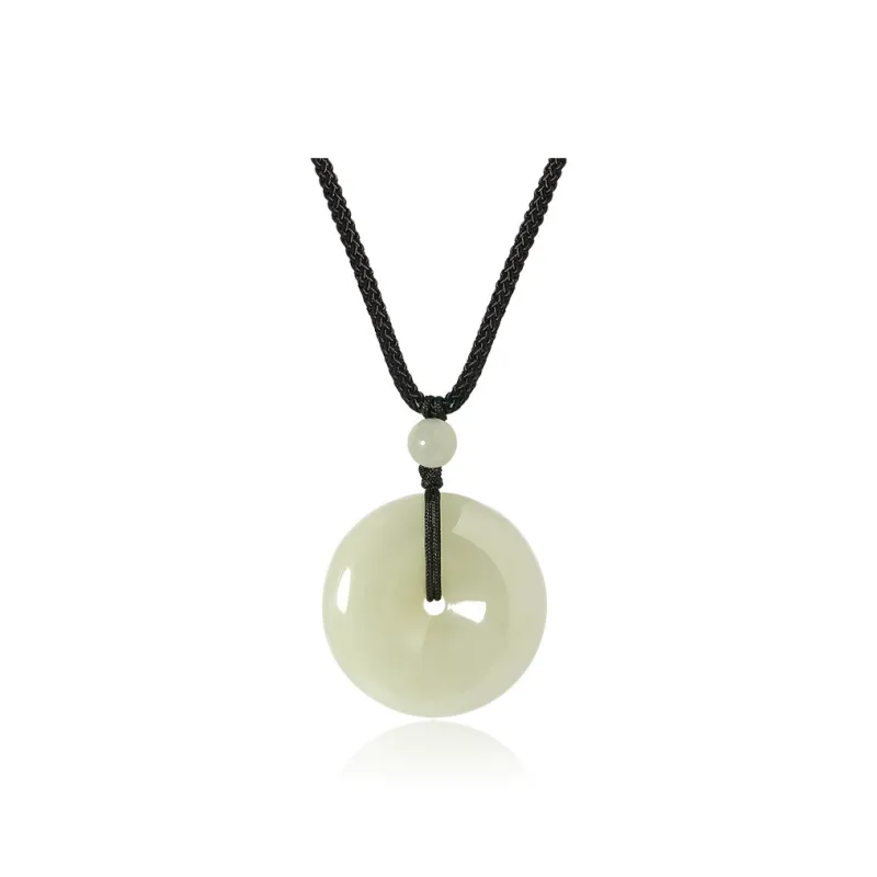 ZENGCAI Peace Buckle Jade Pendant Necklace Pale Greenish White Jade Women's-0