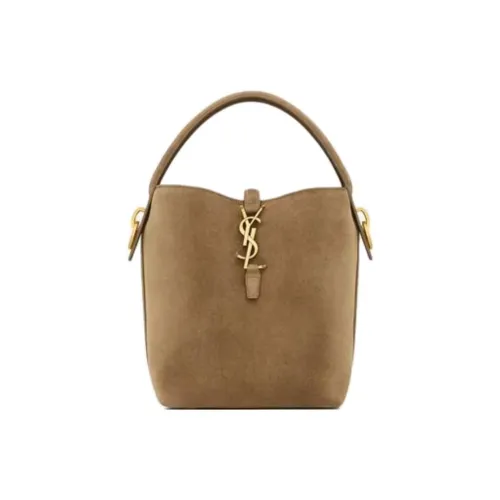 SAINT LAURENT Suede Bucket Bags Crossbody One Shoulder Handbags Small Size Women's Camel