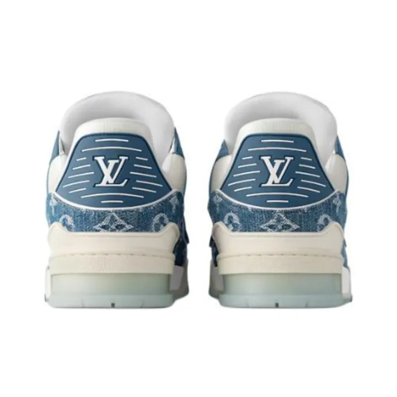 LOUIS VUITTON Trainer Low Top Skateboard Shoes Unisex Blue White-4