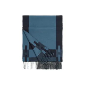 HERMES Cashmere Knit Scarves Men's Marine Blue