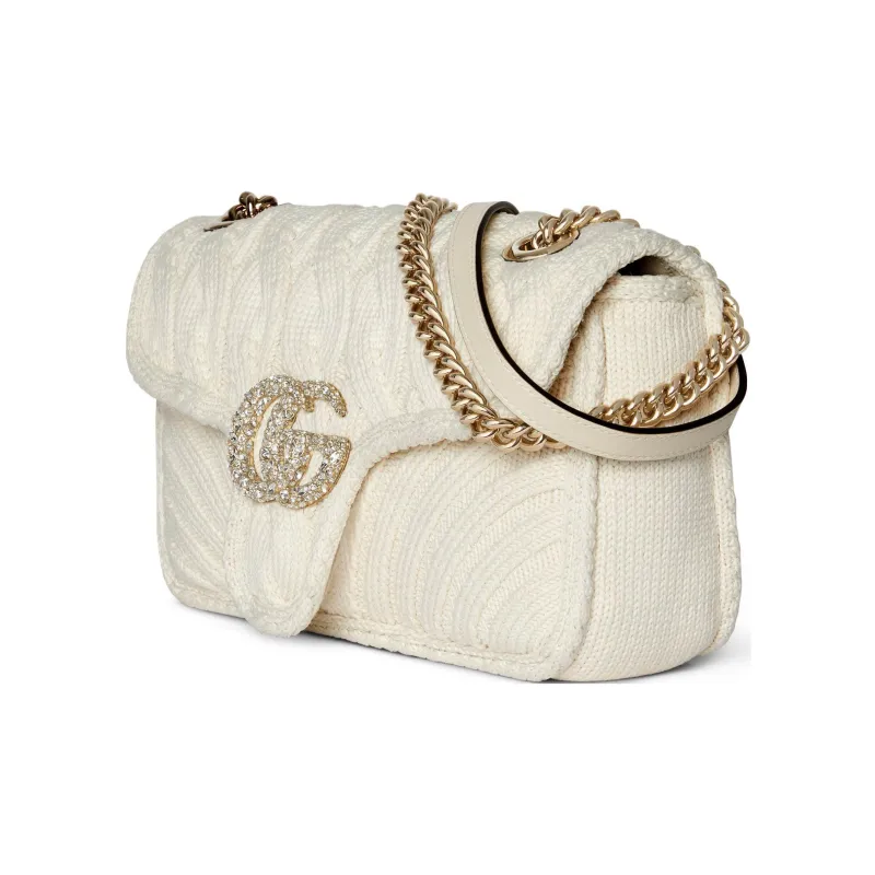 GUCCI GG Marmont Knitted Wool Fabric Crossbody Bag, Shoulder Bag Small Size Women's Ivory White-1