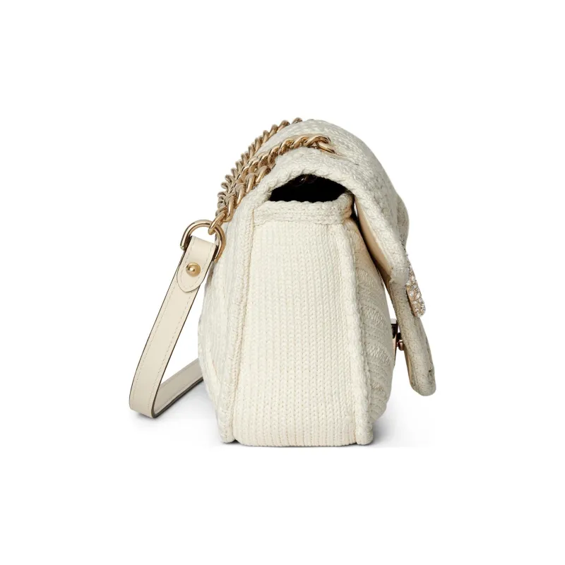 GUCCI GG Marmont Knitted Wool Fabric Crossbody Bag, Shoulder Bag Small Size Women's Ivory White-2