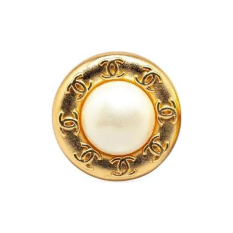 CHANEL 1970-1980 Plated Cc Faux Pearl Clip On Costume Earrings-2