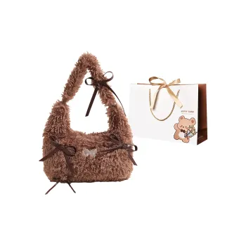ERANGBEAR Plush Shoulder Bag Women's Coffee/Gray/Ecru