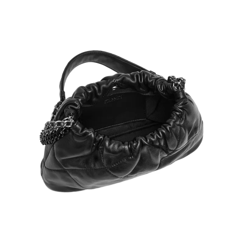 Staccato Sheepskin Crossbody Bag Medium Size Women's Modern Black/Elegant Gray-3
