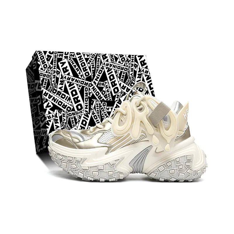 ORD Impact Resistant Wear Resistant Lightweight Breathable Slip Resistant Low Top Chunky Sneakers Unisex Champagne-5