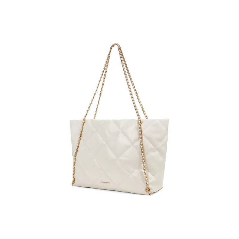CHARLES&KEITH PU Shoulder Bag Extra Large Women's Black/Grey/Cream/Milk White-6