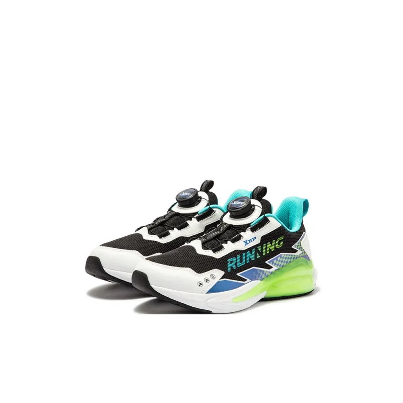 XTEP Anti Slip Wear Resistant Low Top Kids' Running Shoes Black White Lyon Blue Unisex-1