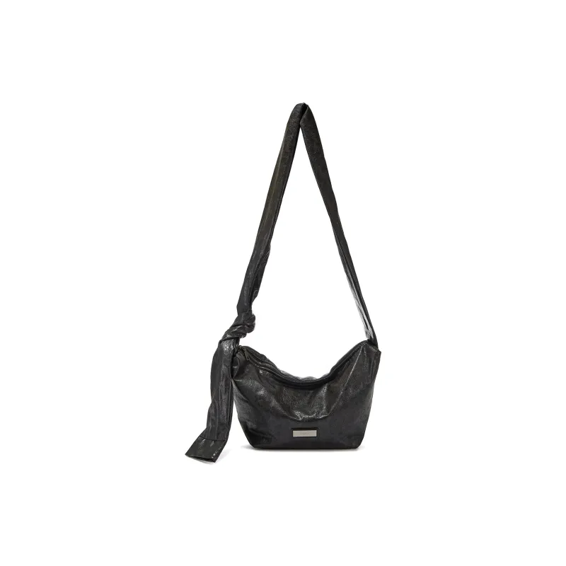 Yawei Kuroda Crackle PU Artificial Leather Dumpling Bag Crossbody Bag Regular Unisex Black Gray-2