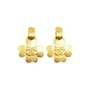 CHANEL 1995 Cc Clover motif Clip on Earrings