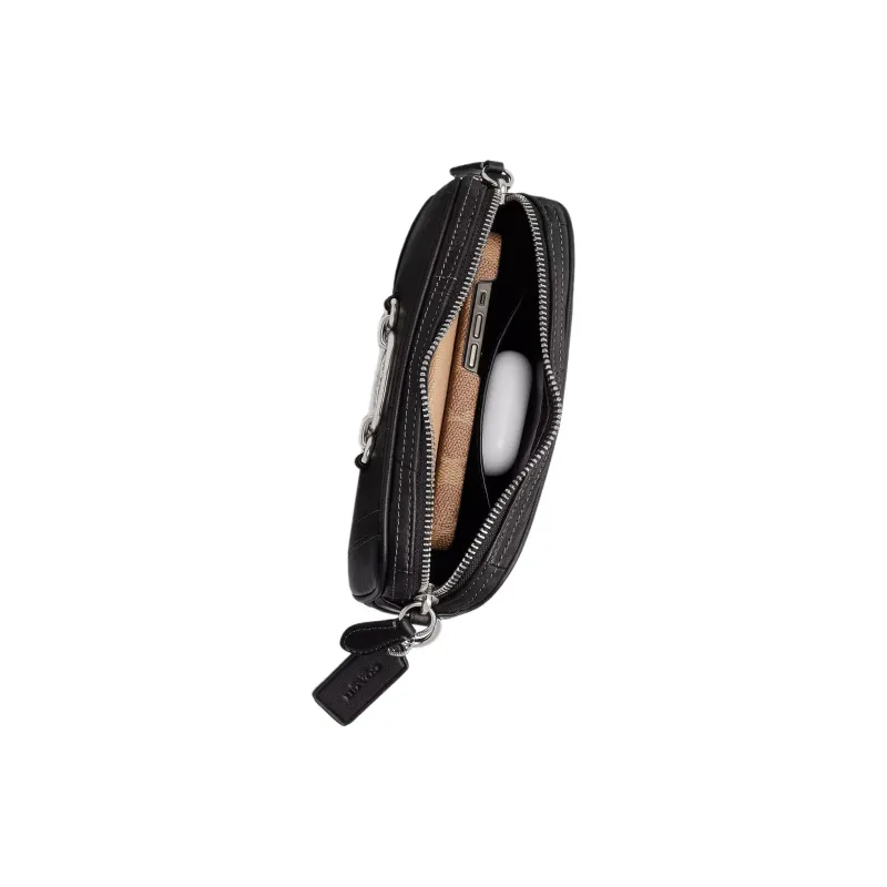COACH Glove Tanning Baguette Bag, Portable Crossbody Bag, Shoulder Bag Trumpets Women's Black-4