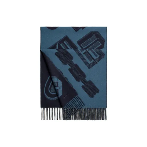HERMES Cashmere Knit Scarves Men's Marine Blue