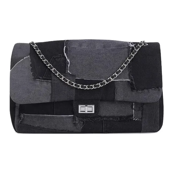 Emotional World Vintage Jeans Disassembled Fabric Shoulder Bag Unisex Black-2
