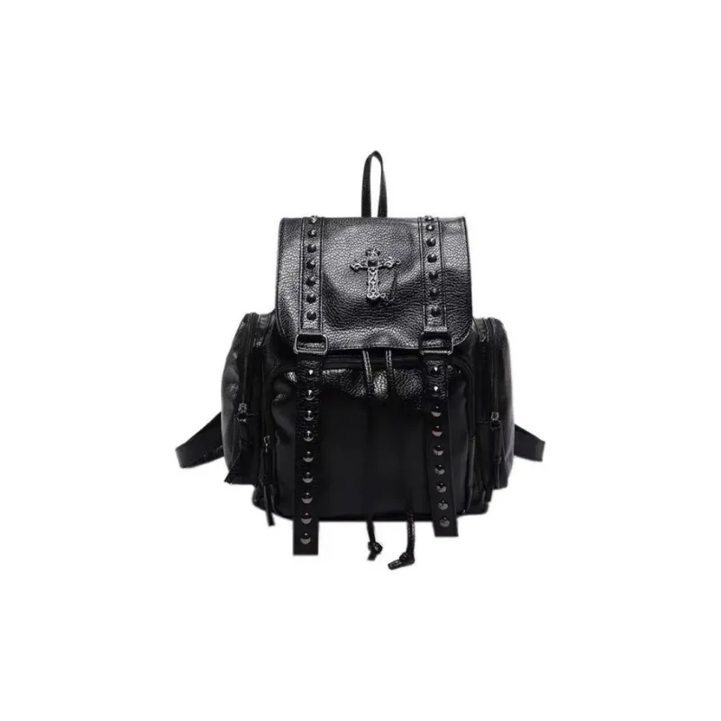RKM PU Backpack Unisex Black/White/Rose Red/Orange-0