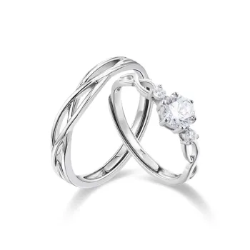 WANLIACC S999 Fine Silver Radiant Heart Couple Rings Unisex