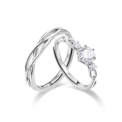 WANLIACC S999 Fine Silver Radiant Heart Couple Rings Unisex