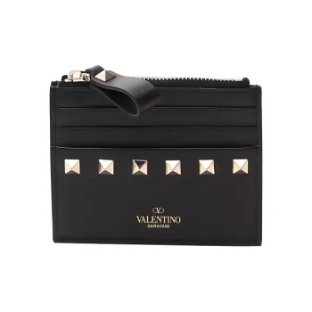 Valentino GARAVANIRockstud Calfskin Card Holder Women's Black