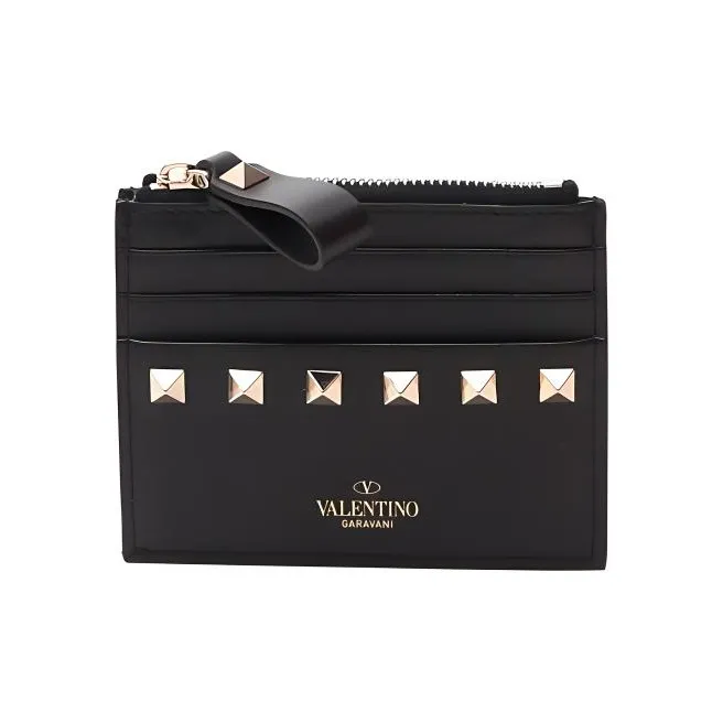 Valentino GARAVANIRockstud Calfskin Card Holder Women's Black-0