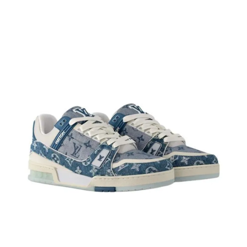 LOUIS VUITTON Trainer Low Top Skateboard Shoes Unisex Blue White-2