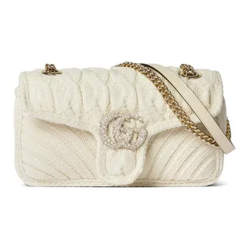 GUCCI GG Marmont Knitted Wool Fabric Crossbody Bag, Shoulder Bag Small Size Women's Ivory White