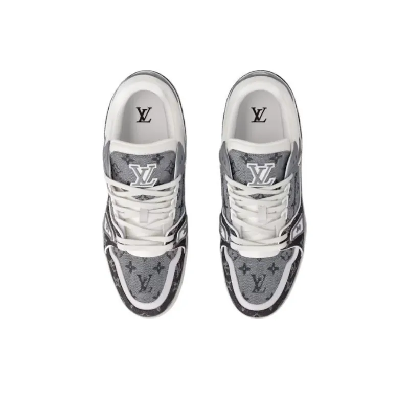 LOUIS VUITTON Trainer Low Top Skateboard Shoes Unisex Black White-3