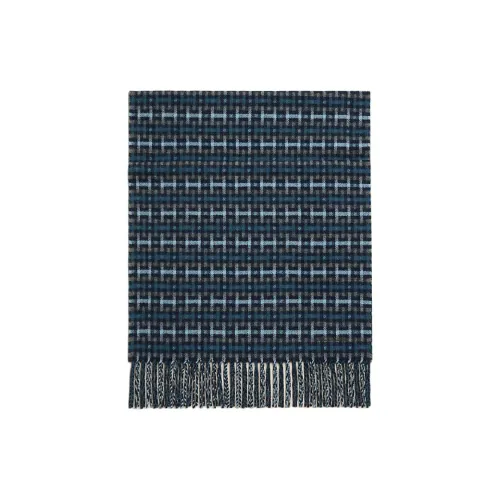 HERMES Cashmere Knit Scarves Men's Marble Blue