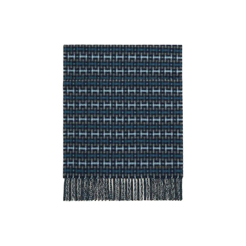 HERMES Cashmere Knit Scarves Men's Marble Blue-0