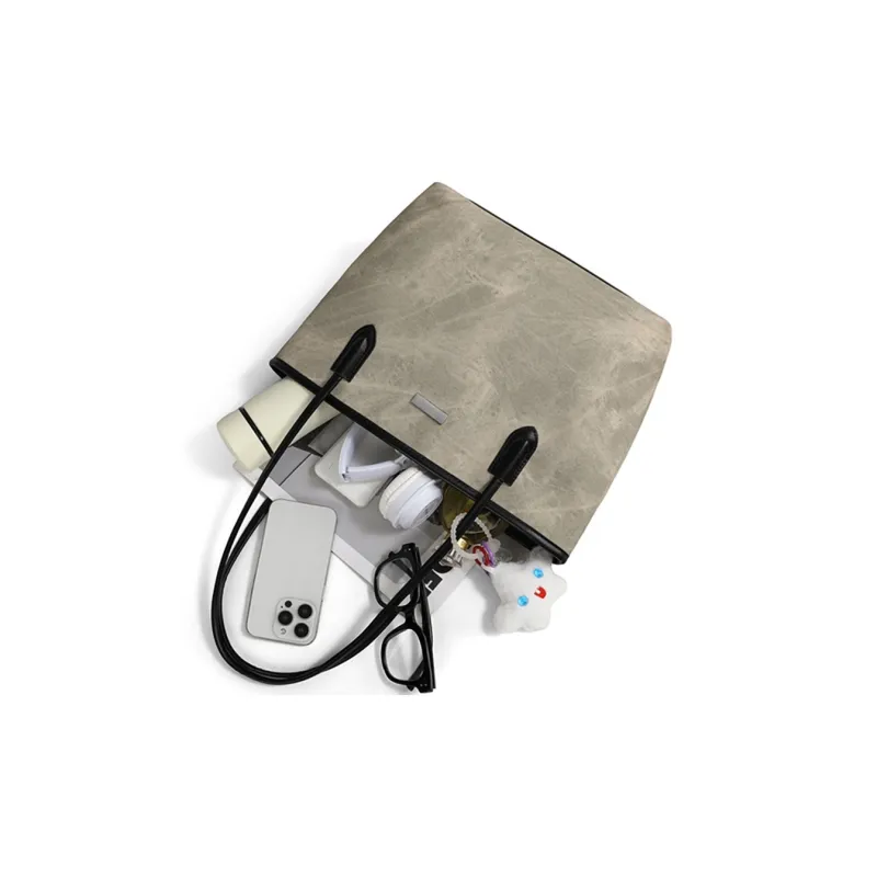 COMELY Synthetic Leather Tote Bag, Shopping Bag, Shoulder Bag Medium Size Women's Beige-4
