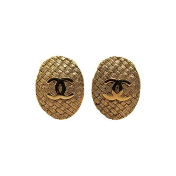 CHANEL 1994 Cc Tweed-effect Oval Clip-on Earrings