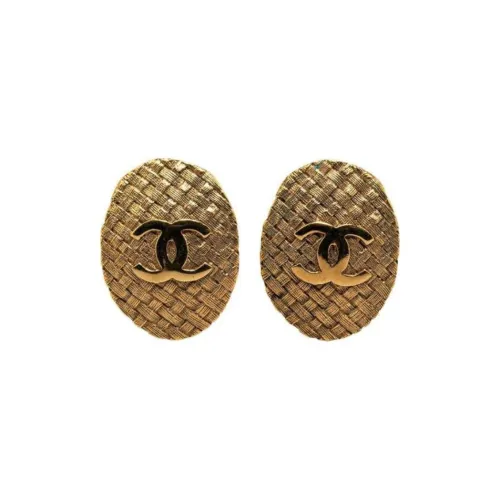 CHANEL 1994 Cc Tweed-effect Oval Clip-on Earrings