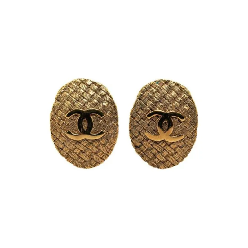 CHANEL 1994 Cc Tweed-effect Oval Clip-on Earrings-0