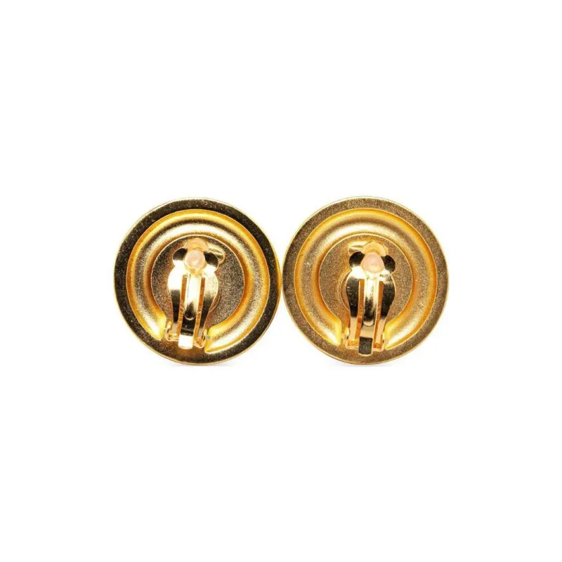 CHANEL 1970-1980 Plated Cc Faux Pearl Clip On Costume Earrings-1