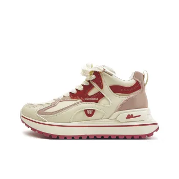 Warrior Trendy Casual Shoes Slip-Resistant Warm Mid-Top Casual Shoes Women's Beige Red