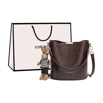 COMELY Cow Leather Portable Bucket Bag Crossbody Bag Regular Women's Coffee/Black